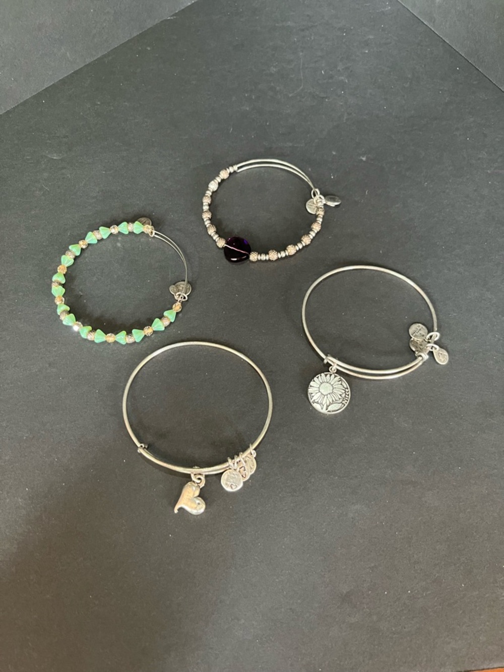 Alex and Ani Silver Tone Bangle Charm Bracelets lot of 4